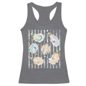 Striped Glitter Oyster Shell Racerback Tank Top Coastal Summer Ocean Gift
