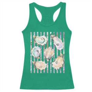 Striped Glitter Oyster Shell Racerback Tank Top Coastal Summer Ocean Gift