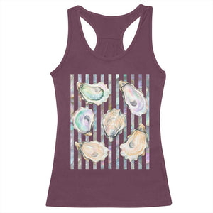 Striped Glitter Oyster Shell Racerback Tank Top Coastal Summer Ocean Gift