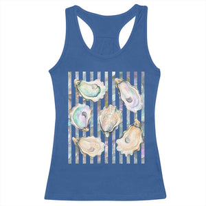 Striped Glitter Oyster Shell Racerback Tank Top Coastal Summer Ocean Gift