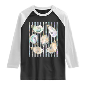 Striped Glitter Oyster Shell Raglan Shirt Coastal Summer Ocean Gift