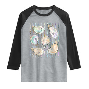 Striped Glitter Oyster Shell Raglan Shirt Coastal Summer Ocean Gift