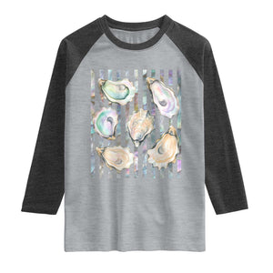 Striped Glitter Oyster Shell Raglan Shirt Coastal Summer Ocean Gift