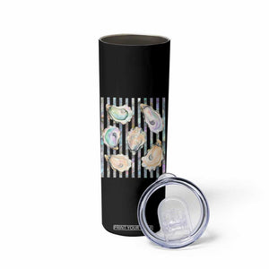 Striped Glitter Oyster Shell Skinny Tumbler Coastal Summer Ocean Gift