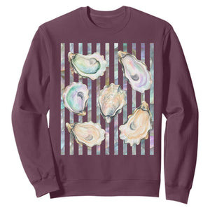 Striped Glitter Oyster Shell Sweatshirt Coastal Summer Ocean Gift