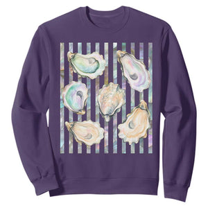 Striped Glitter Oyster Shell Sweatshirt Coastal Summer Ocean Gift