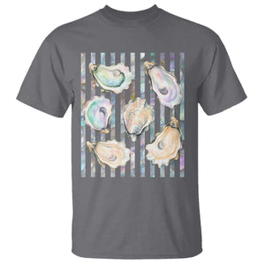 Striped Glitter Oyster Shell T Shirt Coastal Summer Ocean Gift