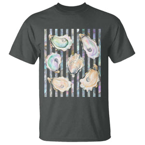 Striped Glitter Oyster Shell T Shirt Coastal Summer Ocean Gift