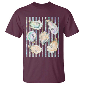 Striped Glitter Oyster Shell T Shirt Coastal Summer Ocean Gift