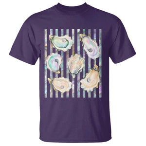 Striped Glitter Oyster Shell T Shirt Coastal Summer Ocean Gift