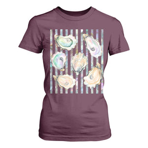 Striped Glitter Oyster Shell T Shirt For Women Coastal Summer Ocean Gift