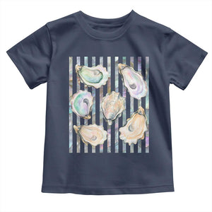 Striped Glitter Oyster Shell Toddler T Shirt Coastal Summer Ocean Gift