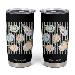 Striped Glitter Oyster Shell Tumbler Cup Coastal Summer Ocean Gift