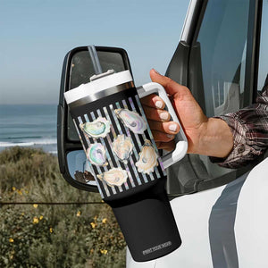 Striped Glitter Oyster Shell Tumbler With Handle Coastal Summer Ocean Gift