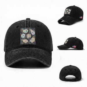 Striped Glitter Oyster Shell Washed Cotton Baseball Cap Coastal Summer Ocean Gift