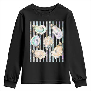 Striped Glitter Oyster Shell Youth Sweatshirt Coastal Summer Ocean Gift