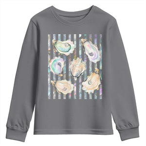 Striped Glitter Oyster Shell Youth Sweatshirt Coastal Summer Ocean Gift