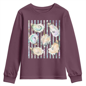 Striped Glitter Oyster Shell Youth Sweatshirt Coastal Summer Ocean Gift