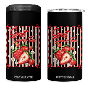 Striped Summer Strawberry 4 in 1 Can Cooler Tumbler Preppy Beach Vibes Graphic