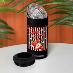Striped Summer Strawberry 4 in 1 Can Cooler Tumbler Preppy Beach Vibes Graphic