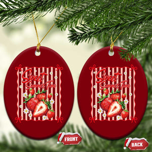 Striped Summer Strawberry Ceramic Ornament Preppy Beach Vibes Graphic