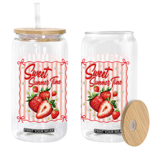 Striped Summer Strawberry Glass Can Preppy Beach Vibes Graphic