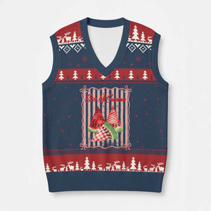 Striped Watermelon Beach Vibes Graphic V-Neck Knit Sweater Vest Slice Of Summer
