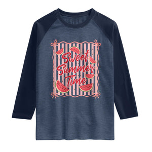 Striped Watermelon Beach Vibes Graphic Raglan Shirt Sweet Summer Time