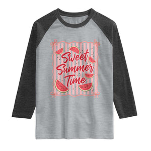 Striped Watermelon Beach Vibes Graphic Raglan Shirt Sweet Summer Time