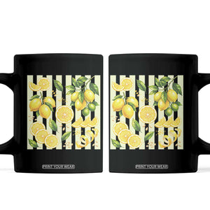 Striped Summer Lemon Coffee Mug Citrus Fruit Lover Gift