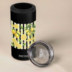 Striped Summer Lemon 4 in 1 Can Cooler Tumbler Citrus Fruit Lover Gift