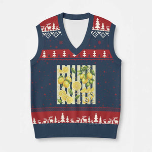 Striped Summer Lemon V-Neck Knit Sweater Vest Citrus Fruit Lover Gift