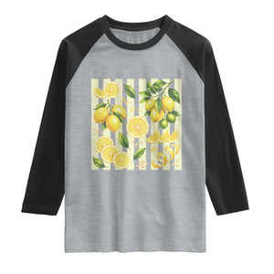 Striped Summer Lemon Raglan Shirt Citrus Fruit Lover Gift