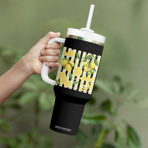 Striped Summer Lemon Tumbler With Handle Citrus Fruit Lover Gift