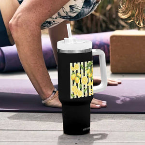 Striped Summer Lemon Tumbler With Handle Citrus Fruit Lover Gift