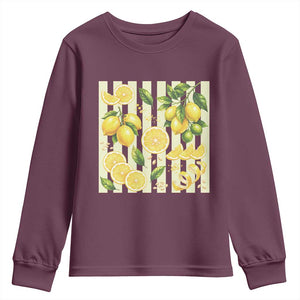 Striped Summer Lemon Youth Sweatshirt Citrus Fruit Lover Gift