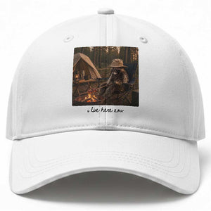 Funny Camping Raccoon Baseball Cap I Live Here Now Outdoor Lover
