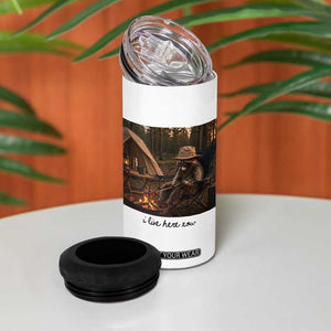 Funny Camping Raccoon 4 in 1 Can Cooler Tumbler I Live Here Now Outdoor Lover