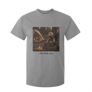 Funny Camping Raccoon T Shirt For Kid I Live Here Now Outdoor Lover