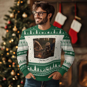 Funny Camping Raccoon Ugly Christmas Sweater I Live Here Now Outdoor Lover