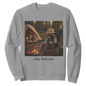 Funny Camping Raccoon Sweatshirt I Live Here Now Outdoor Lover