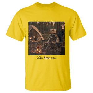 Funny Camping Raccoon T Shirt I Live Here Now Outdoor Lover