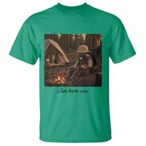 Funny Camping Raccoon T Shirt I Live Here Now Outdoor Lover