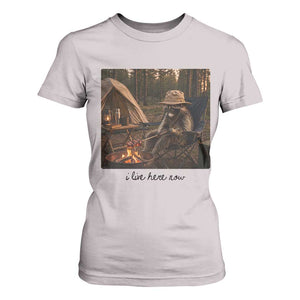 Funny Camping Raccoon T Shirt For Women I Live Here Now Outdoor Lover