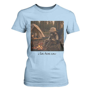 Funny Camping Raccoon T Shirt For Women I Live Here Now Outdoor Lover