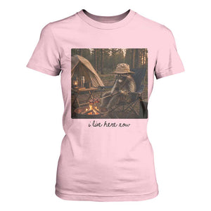 Funny Camping Raccoon T Shirt For Women I Live Here Now Outdoor Lover