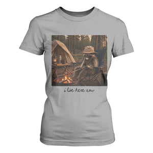 Funny Camping Raccoon T Shirt For Women I Live Here Now Outdoor Lover