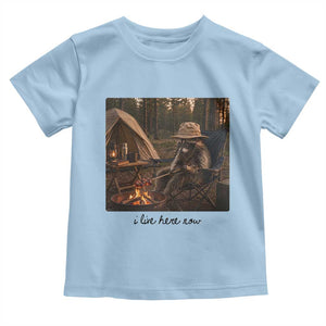 Funny Camping Raccoon Toddler T Shirt I Live Here Now Outdoor Lover