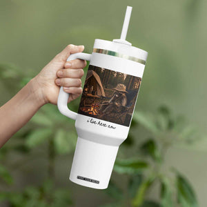 Funny Camping Raccoon Tumbler With Handle I Live Here Now Outdoor Lover