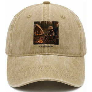 Funny Camping Raccoon Washed Cotton Baseball Cap I Live Here Now Outdoor Lover